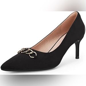 Dellyerishop Women's Closed Pointed Toe Faux Suede W Chain 2.5” Heels, Size: 8.5